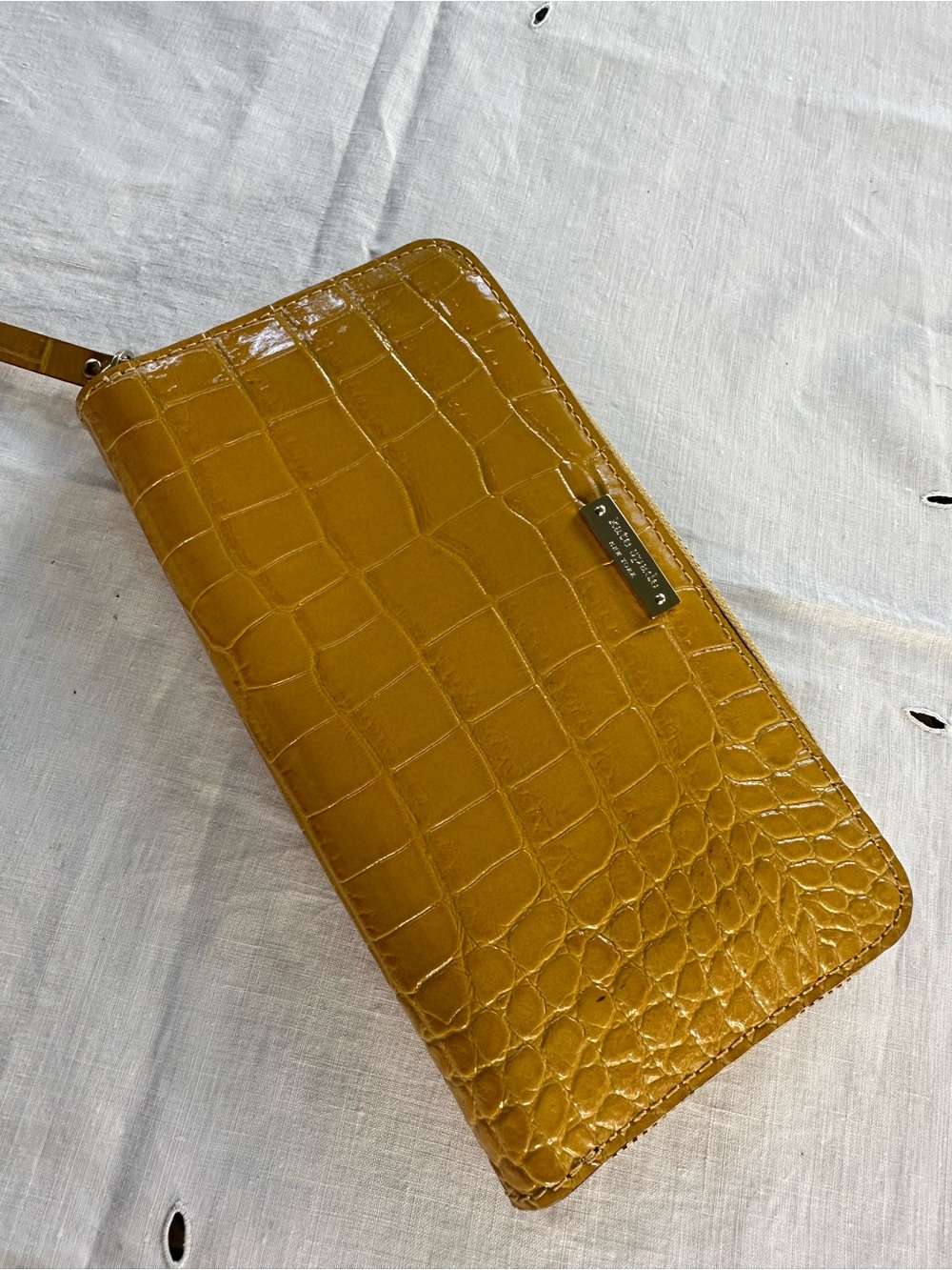 kate spade Mustard Croc-Embossed Zip Wallet Wristlet